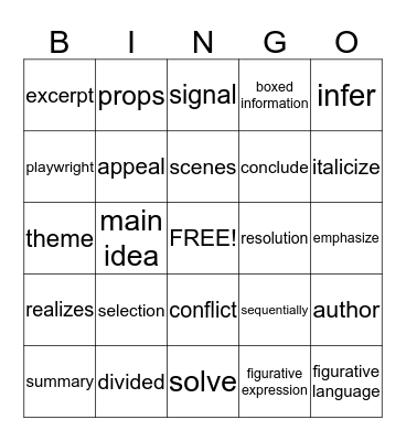 STAAR Vocabulary Bingo Card