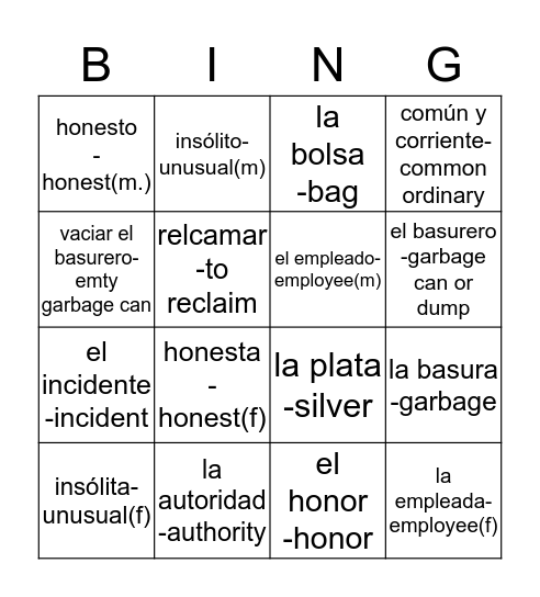 El incidente- Yoanna Guzman 2A Bingo Card