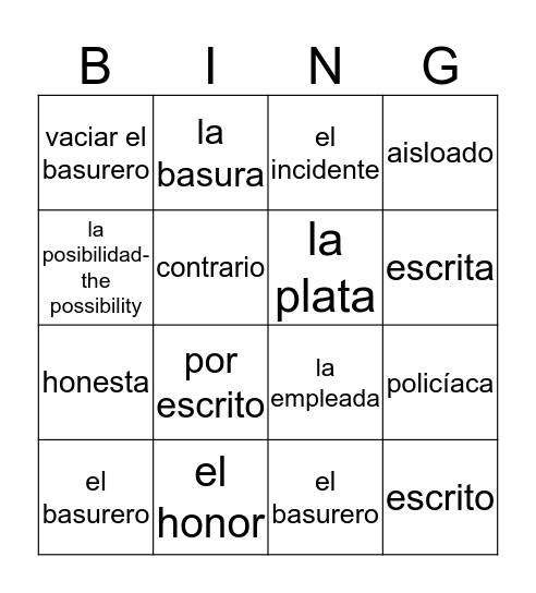 El Incidente Bingo Card