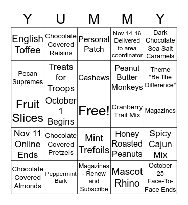 Fall Products Bingo Card