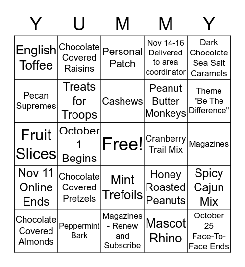 Fall Products Bingo Card