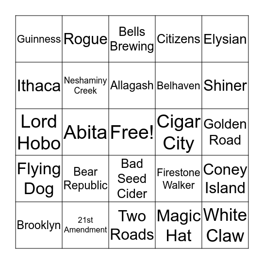 Crossroads Beer Bingo CRAFT Bingo Card