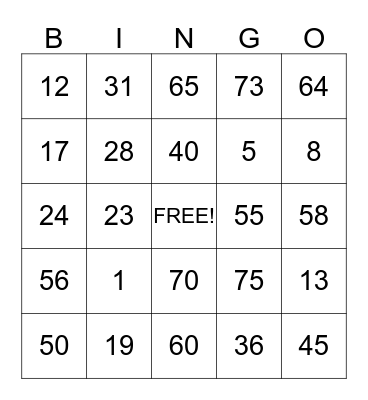 Gisella's Bingo Card