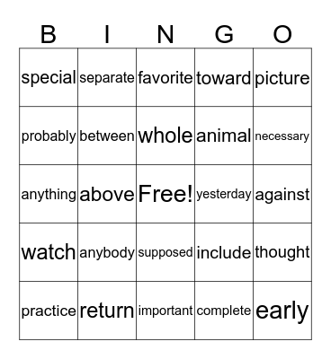 Untitled Bingo Card
