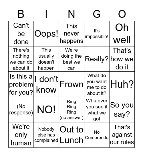 LINGO Bingo Card