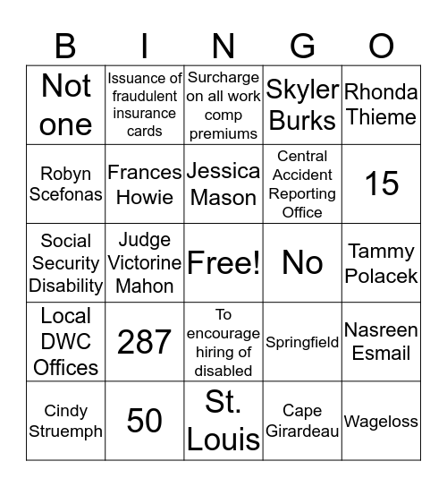 LABOR Bingo Card