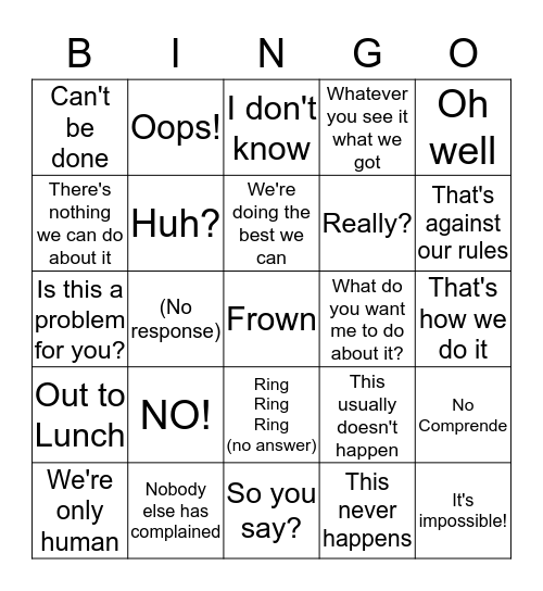 LINGO Bingo Card