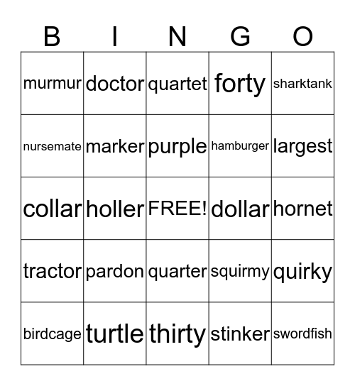 2 syllable r-controlled words Bingo Card