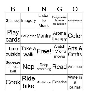 Coping Skills Bingo Card