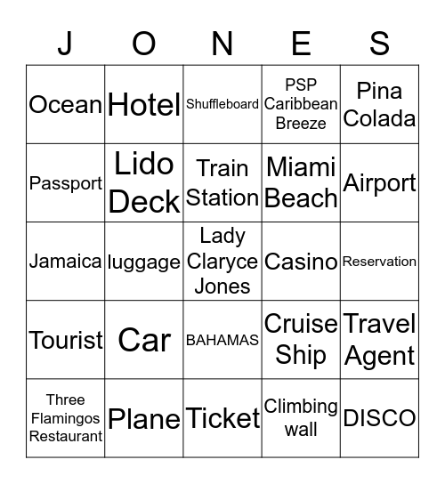 Cruise Ship  Bingo Card