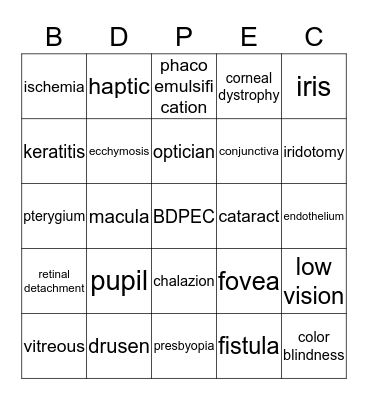 Eyeball Bingo Card