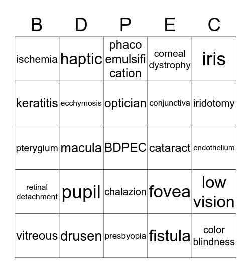 Eyeball Bingo Card