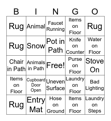 Fall Prevention Bingo Card