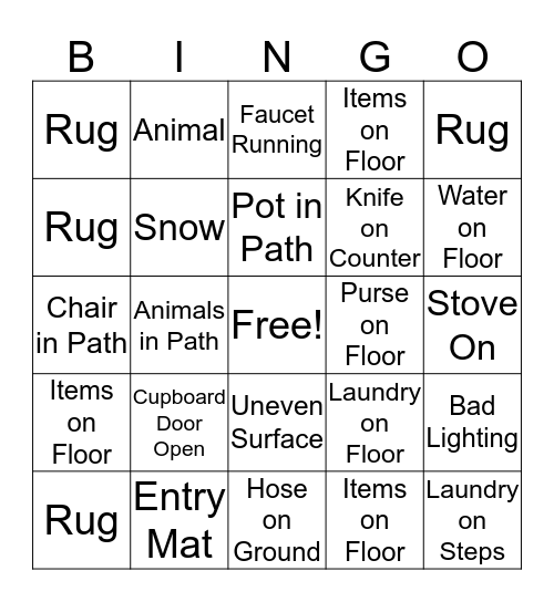 Fall Prevention Bingo Card