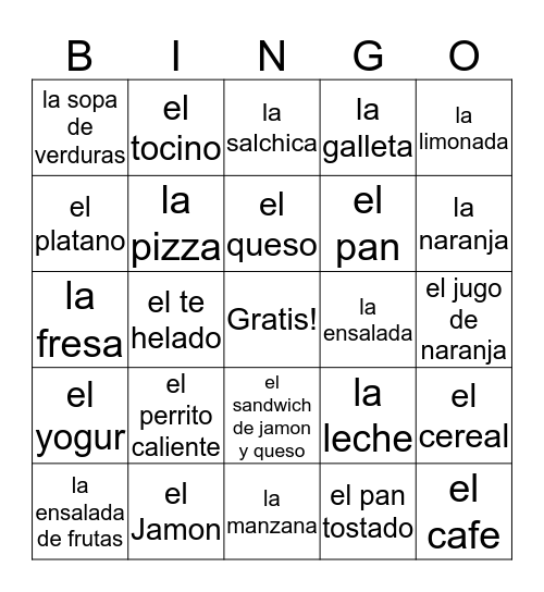 spanish  Bingo Card