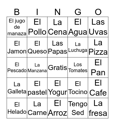 La Comida Bingo Card