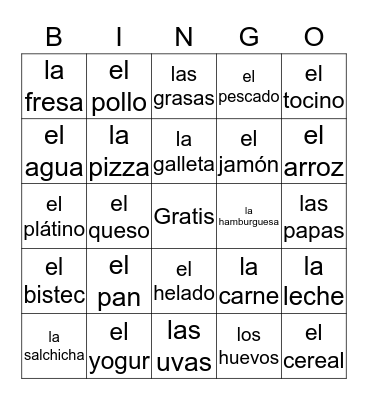 La Comida Bingo Card