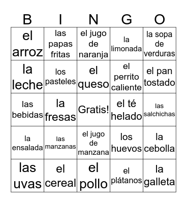 Spanish Bingo Card