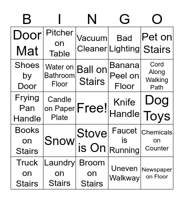 Fall Prevention Bingo Card
