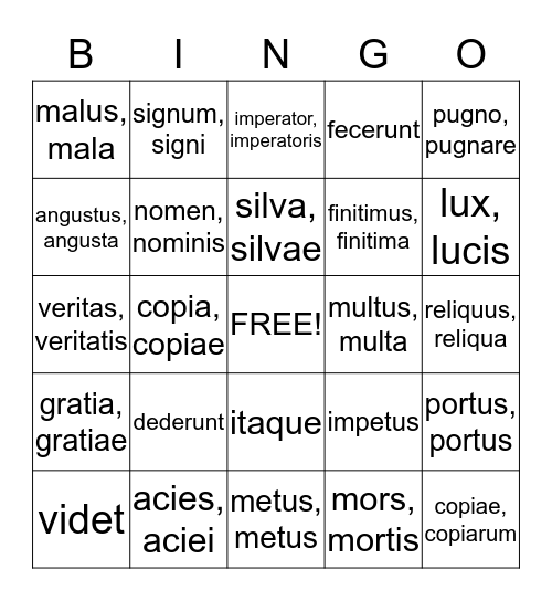 LATIN Bingo Card