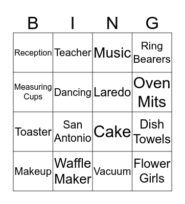 Bridal Bingo Card