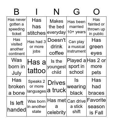 Find Someone Who... Bingo Card