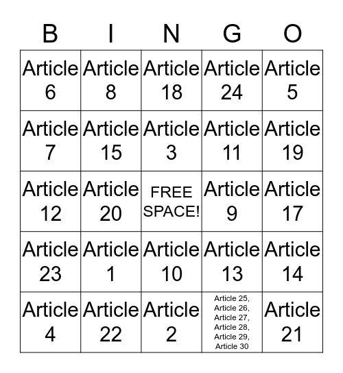 UDHR Bingo Card