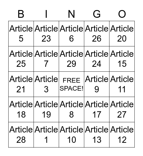 UDHR Bingo Card