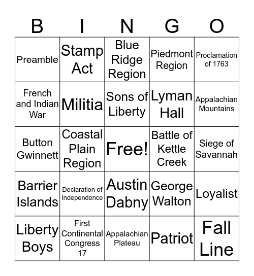 Unit 4 - 1 Vocabulary Bingo Card