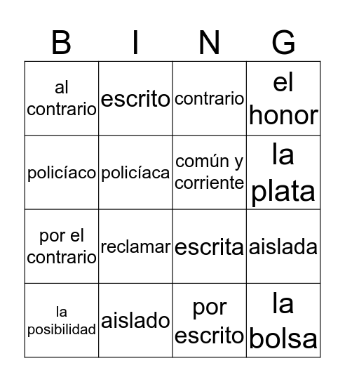 Palabras y expresiones       Melissa Vázquez Bingo Card