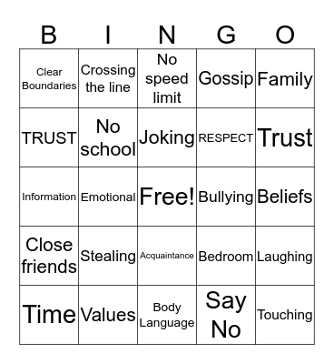 Boundaries Bingo Card