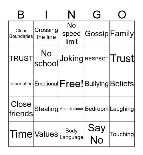Boundaries Bingo Card