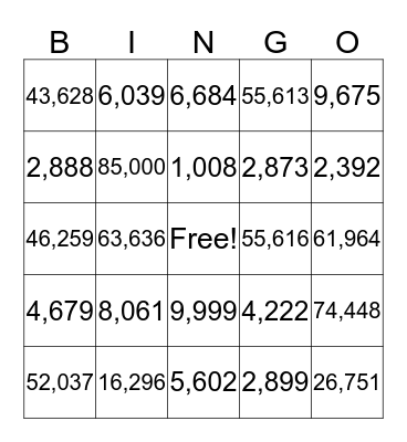 Multi Digit Addition Bingo Card