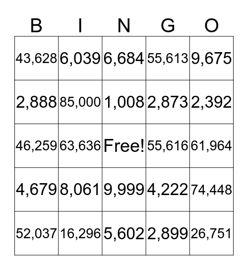 Multi Digit Addition Bingo Card