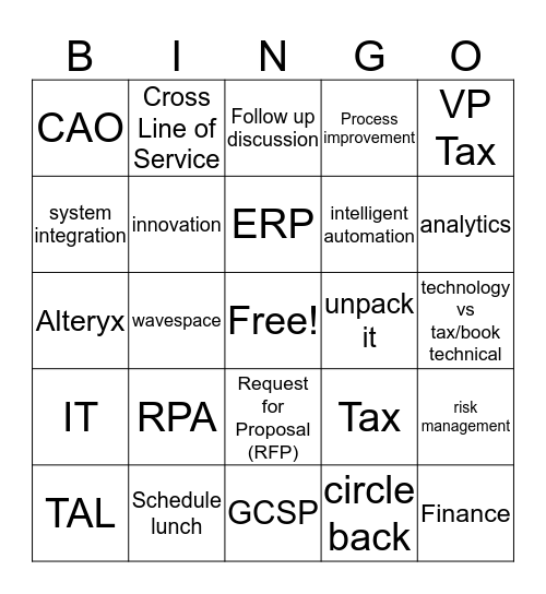 Consulting / Tax Planning Session BINGO Card
