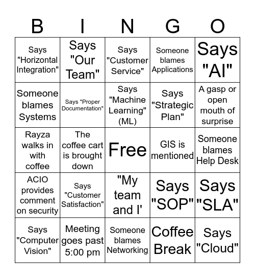 Customer Service Bingo Card