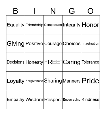 TREASURE CHEST WORDS Bingo Card