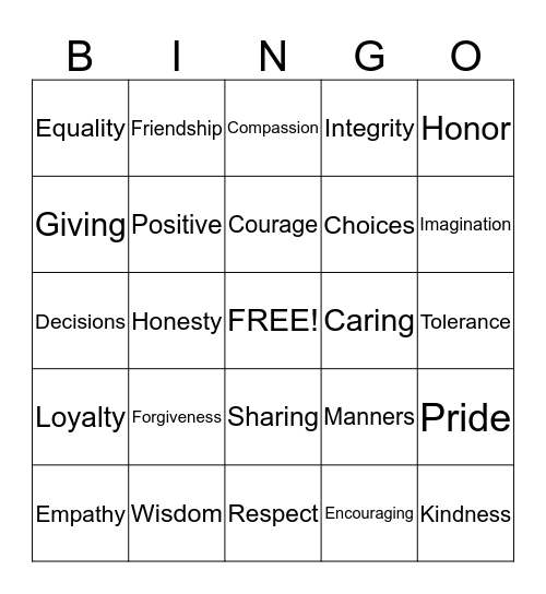 TREASURE CHEST WORDS Bingo Card