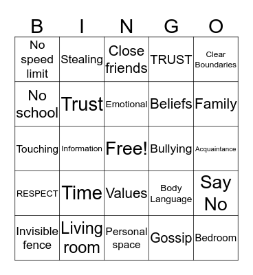 Boundaries Bingo Card