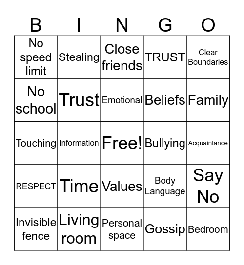 Boundaries Bingo Card
