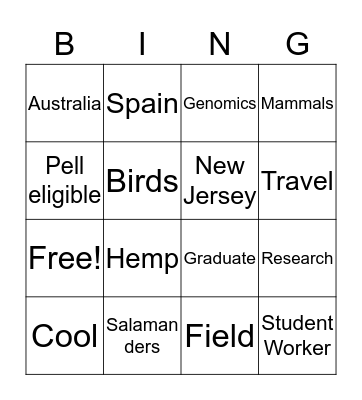 Natural Science Department Bingo Card