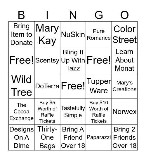 Sip and Shop Bingo Card