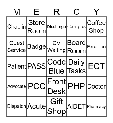 Hospital Week Bingo Card