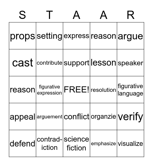 STAAR Bingo Card