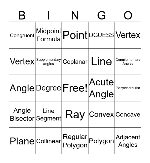 geometry Bingo Card