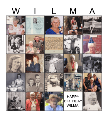WILMA'S 90TH BIRTHDAY BINGO Card
