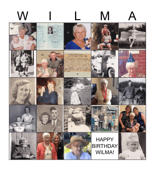 WILMA'S 90TH BIRTHDAY BINGO Card