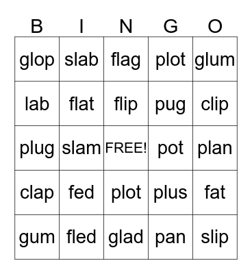 Initial L-Blends Bingo Card