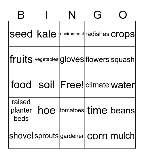 Garden Bingo Card