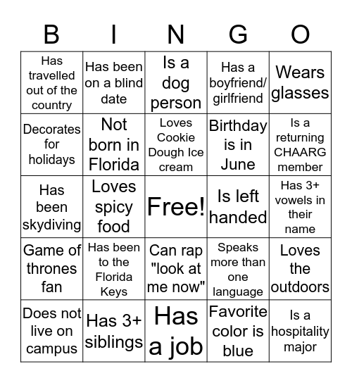 Get to know your CHAARG Babes! Bingo Card